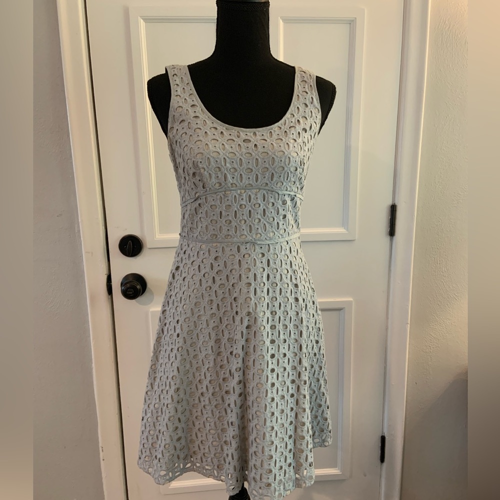 Ann Taylor LOFT Grey Eyelet Dress